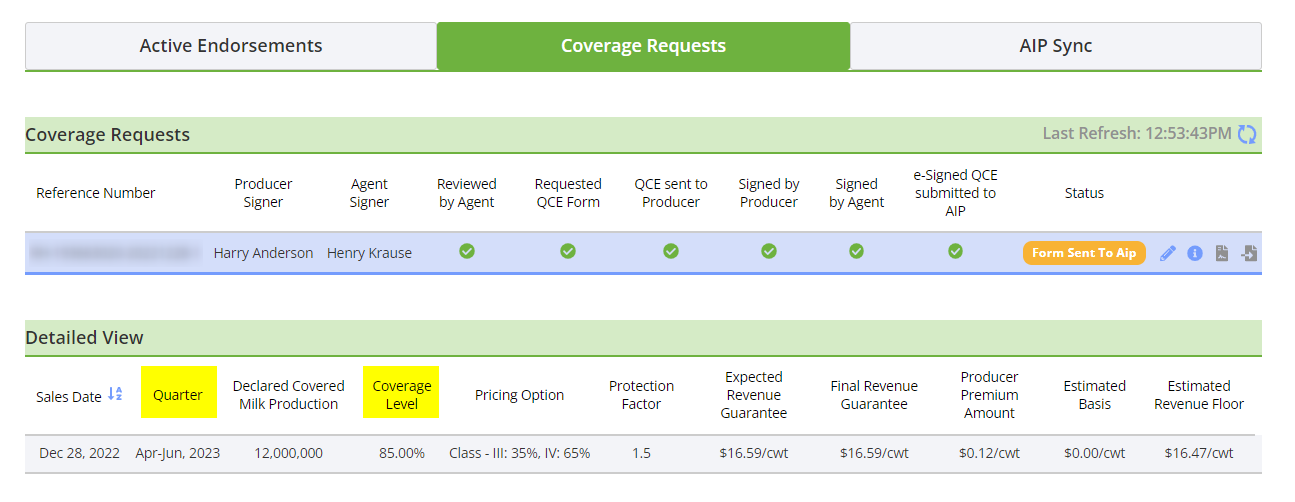 Coverage Request detail view